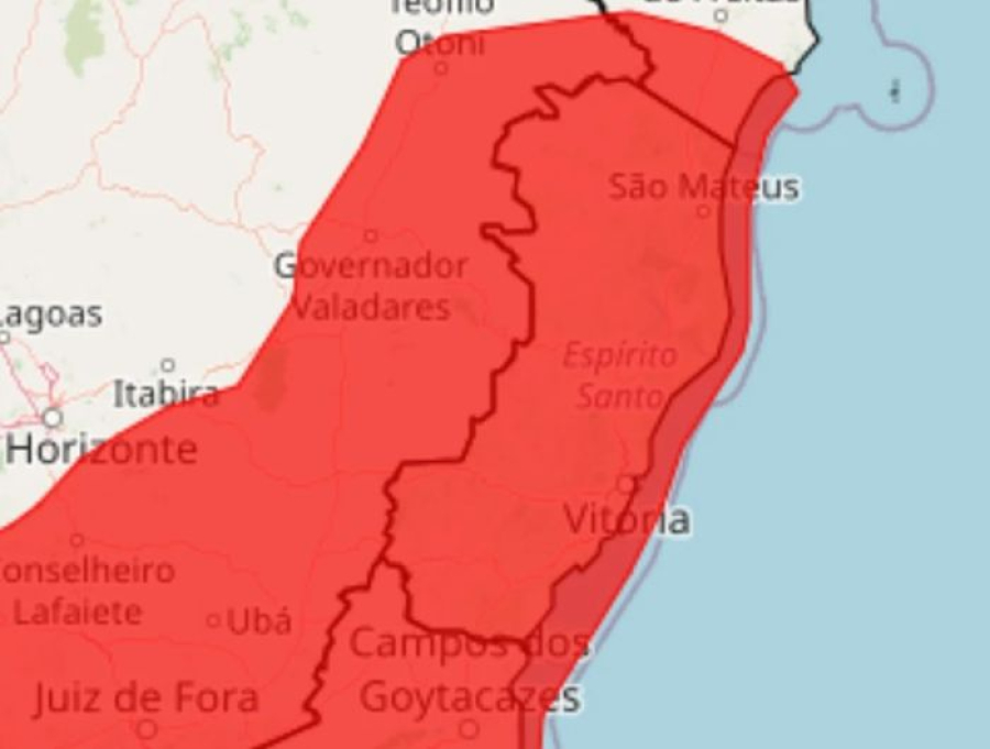 Inmet emite alerta vermelho para chuvas intensas em todo o Espírito Santo