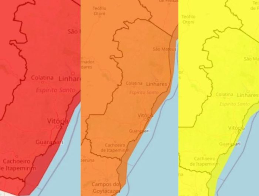 Instituto Nacional de Meteorologia emite alertas vermelho, laranja e amarelo para chuvas intensas em todo o Espírito Santo