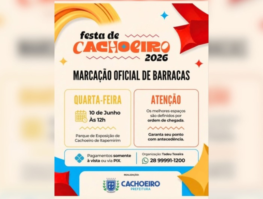 Festa de Cachoeiro 2026 inicia marcação de barracas para comerciantes nesta quarta (10)