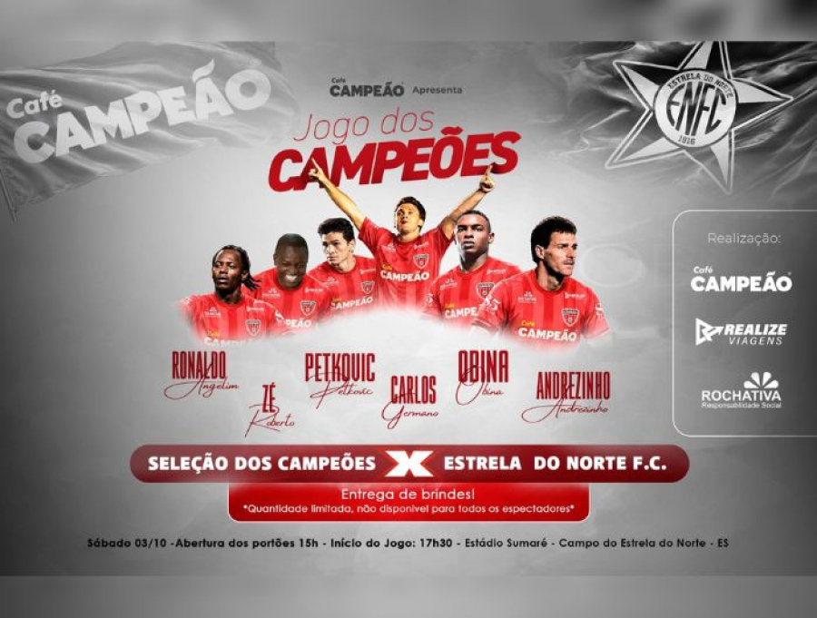 Ídolos do futebol brasileiro participam de jogo beneficente em Cachoeiro no dia 3 de outubro 